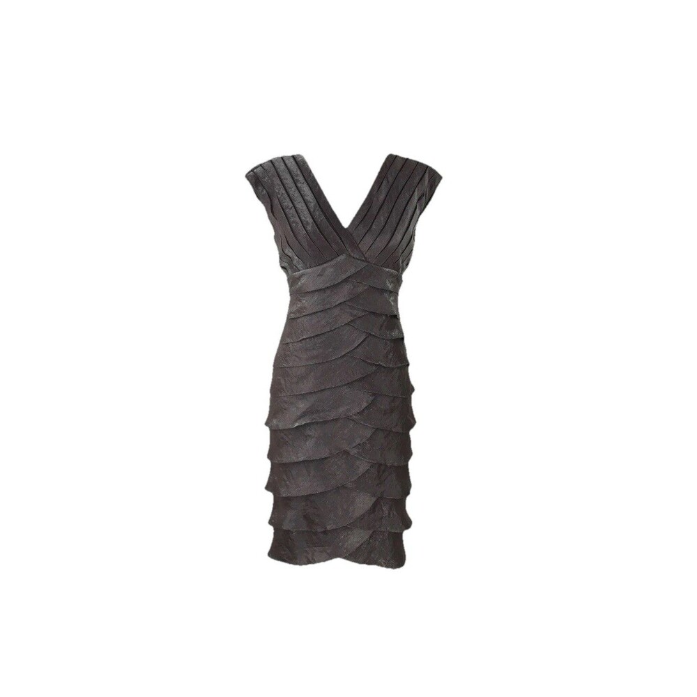 Adrianna Papell Tiered Brown Shimmer Dress Cocktail Formal Sheath Size 6